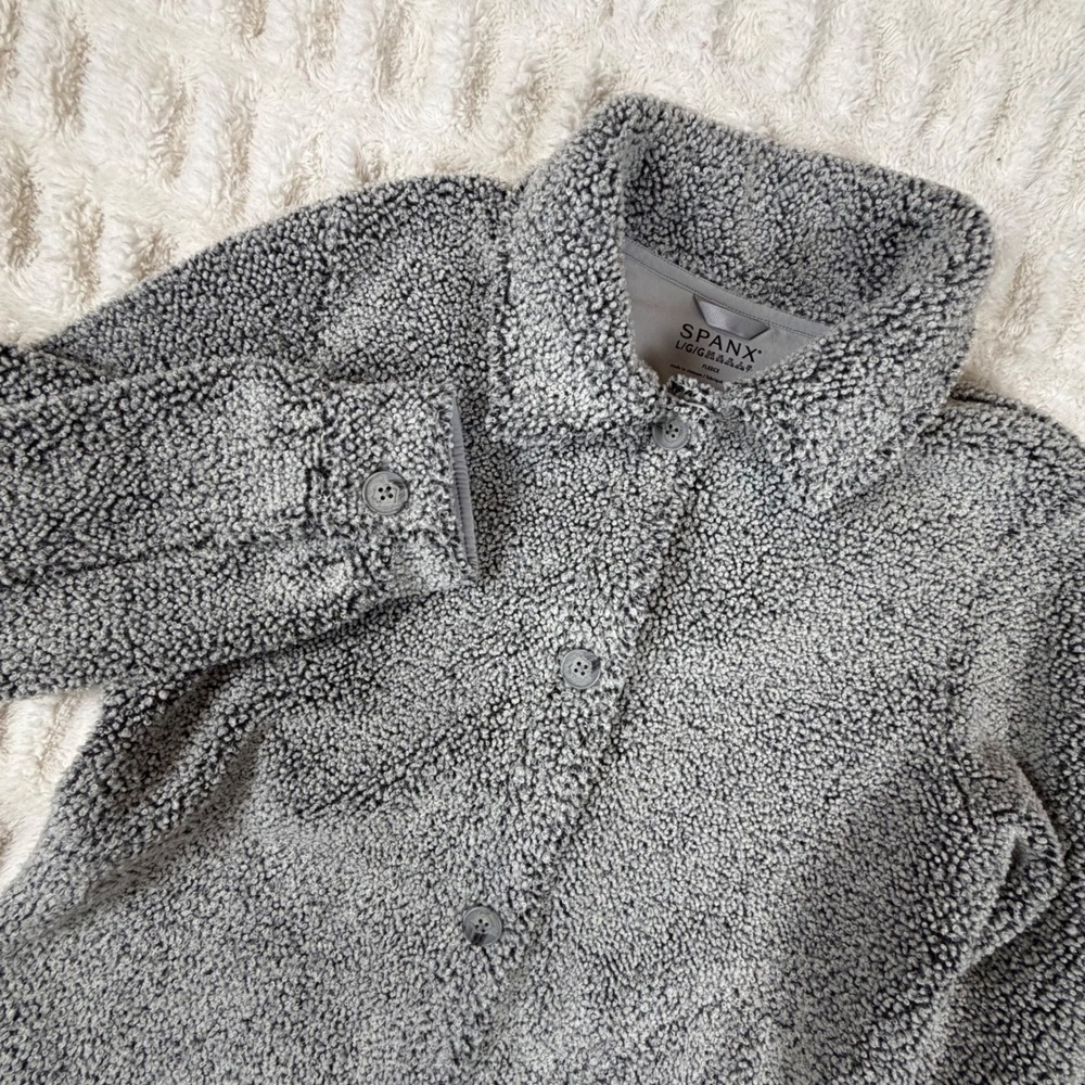 Spanx Fleece Button-Down Shirt Jacket Grey Textured Shacket Large